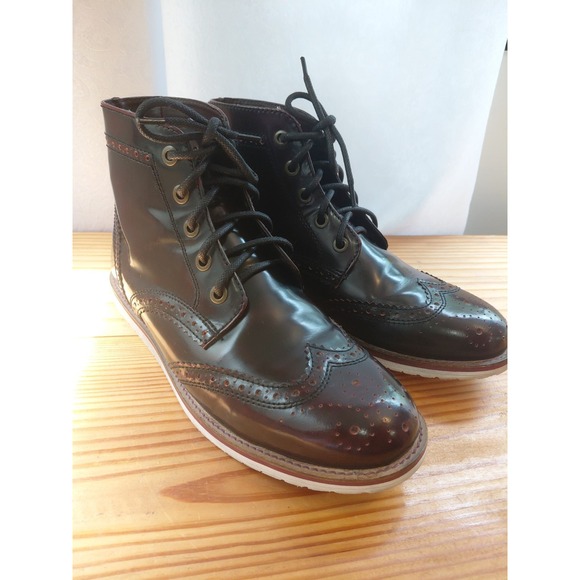 Crevo Other - Crevo Men's Wingtip Brogue Boots Sz 9.5 Oxblood Burnished Leather Lace Up Ankle